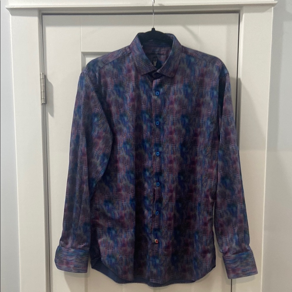 Visconti Black Men's Multicolor Patterned Button Down Shirt Size Medium EUC